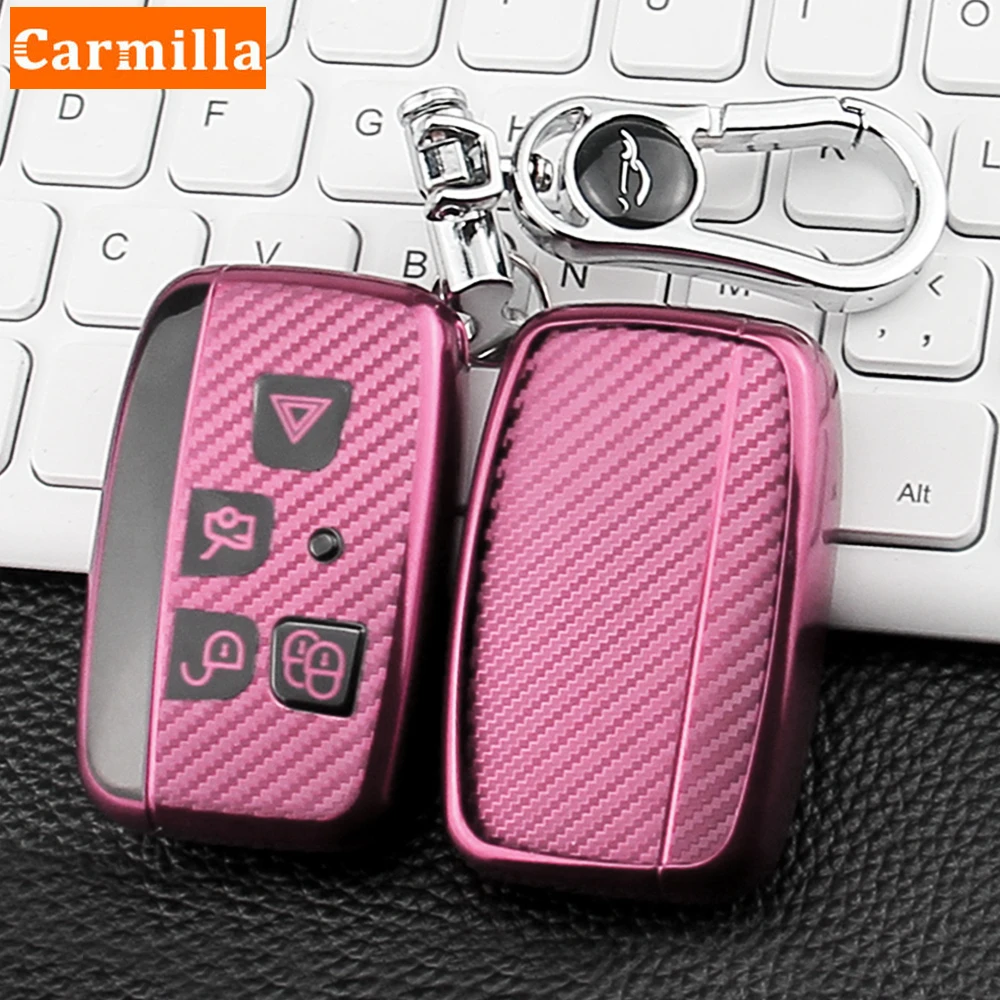 

Чехол для автомобильного ключа, чехол с кольцом для ключей для Land Rover A9 Range Rover Freelander 2 3 Evoque Discovery Sport, держатель для ключей из ТПУ и углеродного ...