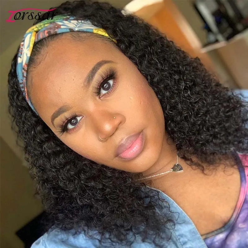 

Безклеевая афро кудрявая головная повязка парик из человеческих волос 180 плотность с полной машиной и Реми бразильские человеческие искусс...