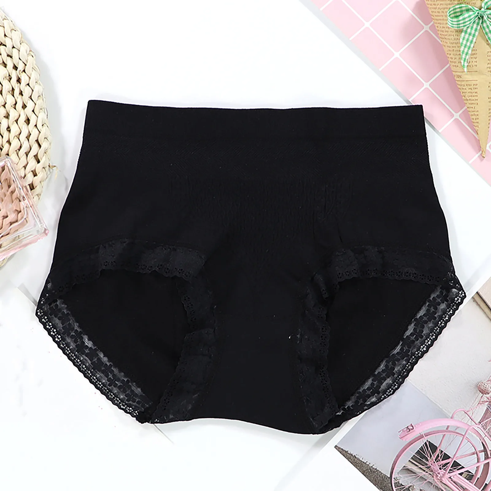 

Women's Sexy Seamless Breathable Buttocks Mid-waist Panties Solid Ladies Casual Lace Trim Briefs Ropa Interior Femenina 2021