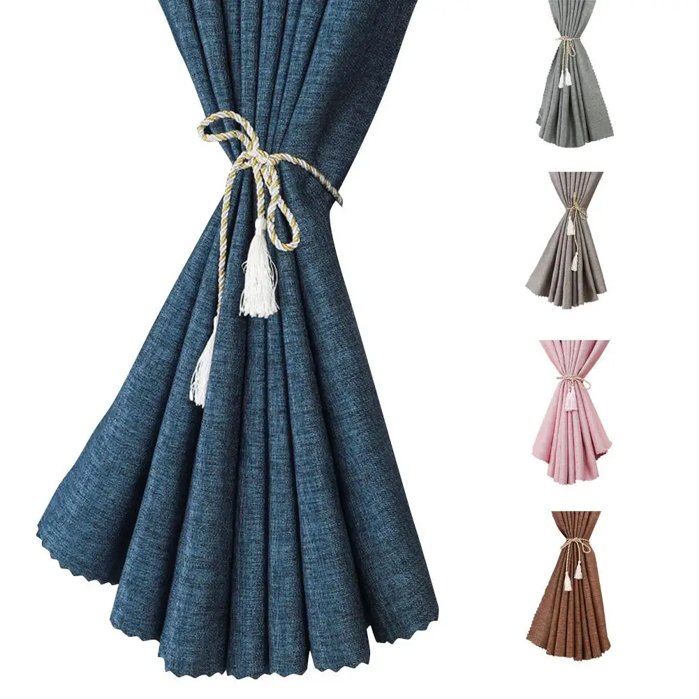 Однотонная штора из хлопка и льна в современном стиле с термоизоляцией