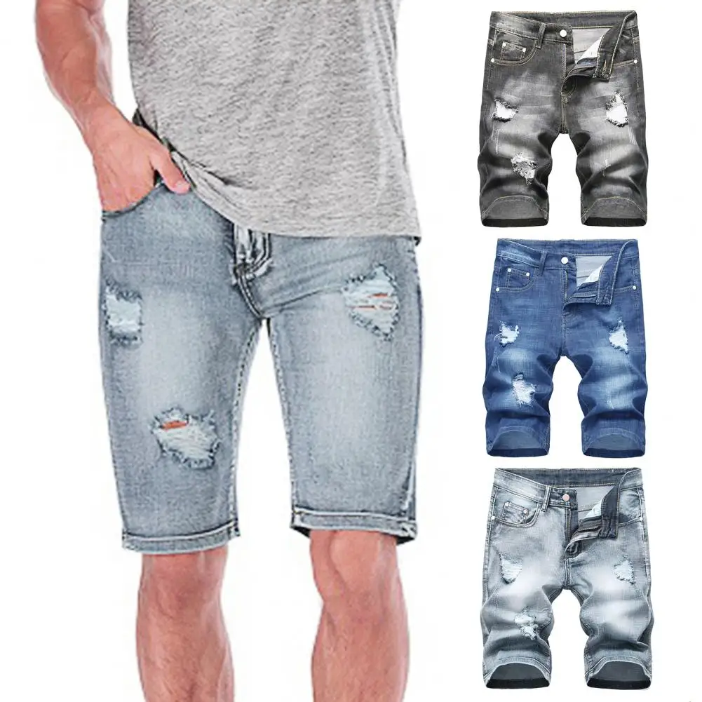 

Multi Pockets Shrink-resistant Mid Waist Stretchy Denim Shorts Streetwear