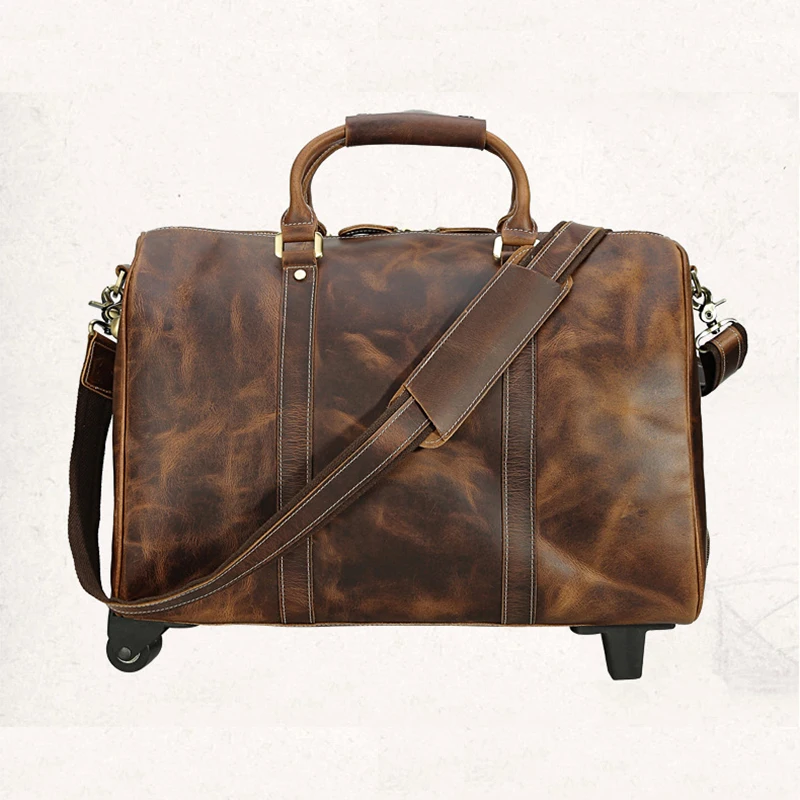 Дорожный Чехол на колесиках для мужчин модный большой чемодан из натуральной