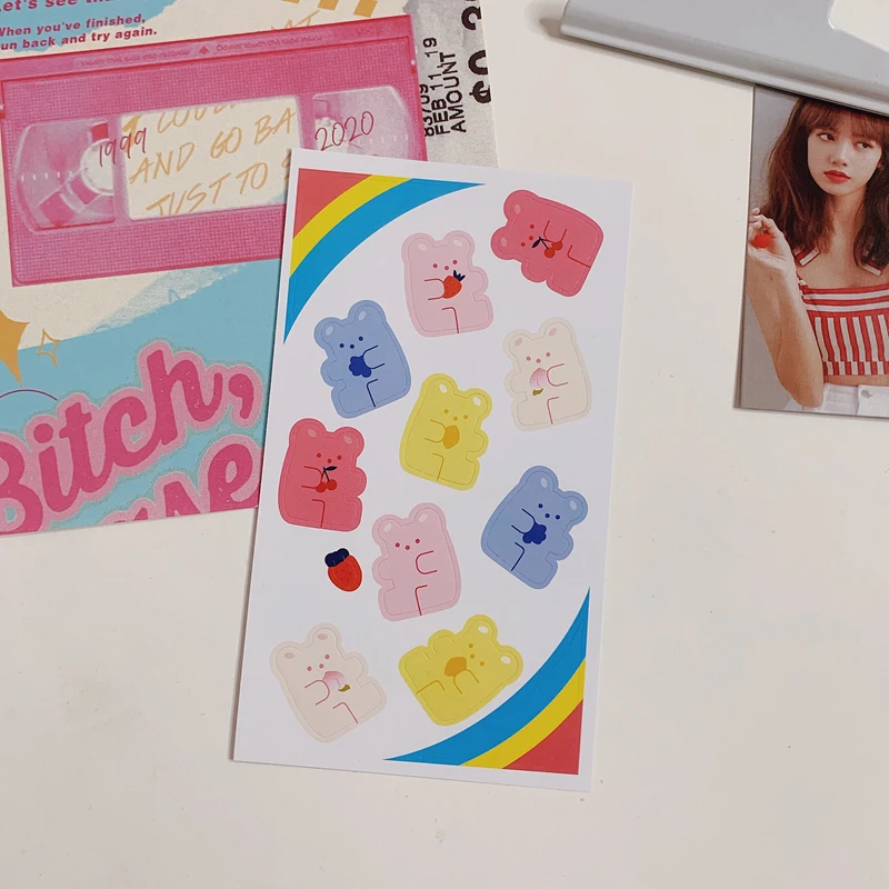 1 лист с рисунком милого мишки наклейки вишня Декор Скрапбукинг Материал дневник