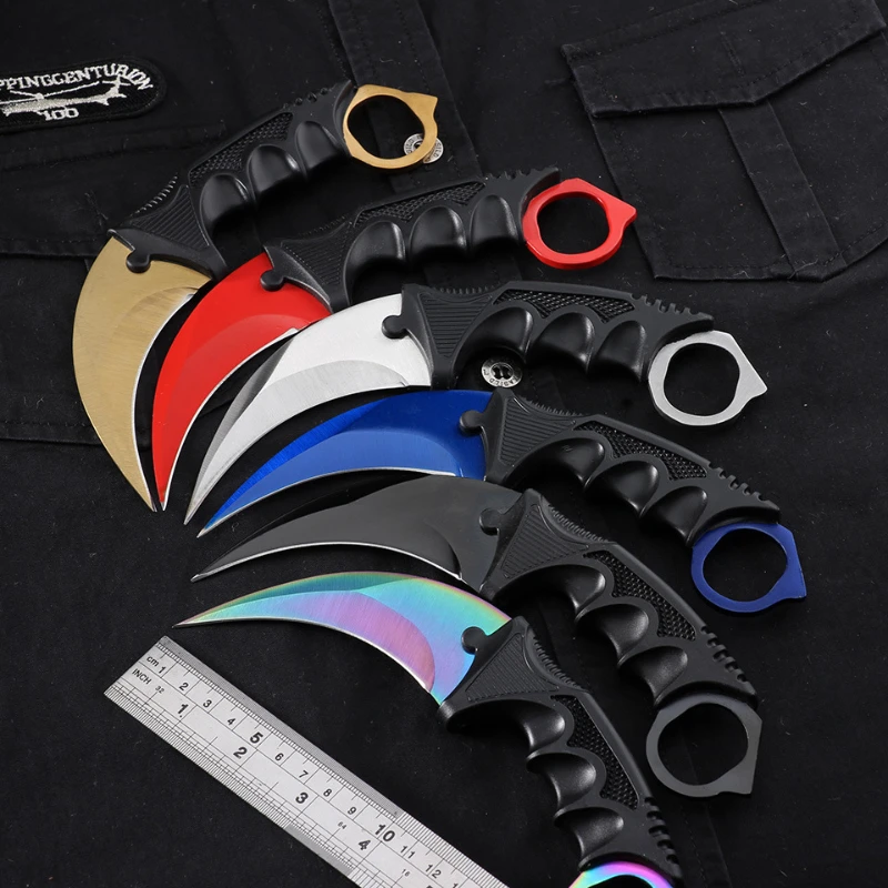 

Hysenss CS GO Knife 58HRC Counter Strike Tactical Survival TiNeck Knife Sheath Real Game Knife Rainbow Camping Fix Blade Knifes