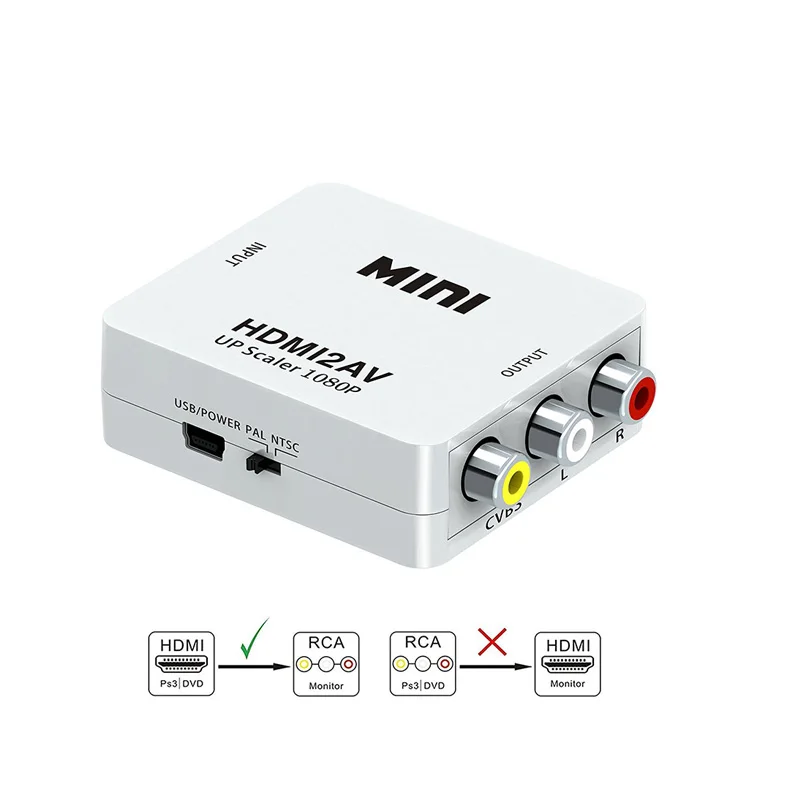 Мини адаптер HDMI2AV Hdmi в rca конвертер AV CVBS Scaler 1080P поддержка NTSC & PAL L/R чехол для аудио и