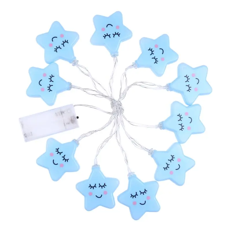 

S19Z 10 LED Smiley Stars Decorative String Lights Cute Night Lamp Kid's Room Christmas Holiday Anniversary Party Decoration