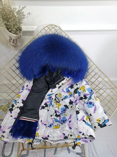 Mickey Royal Blue Зимняя меховая куртка для девочек; сезон осень-зима; детская верхняя одежда; пальто из натурального кроличьего меха; толстые теплые парки для маленьких мальчиков; TZ330 - Цвет: Mickey Royal Blue