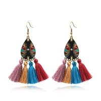 2021 design bohemian oil teardrop dangle macrame jewelry women handmade fashion colorful long tassel fringe drop earrings