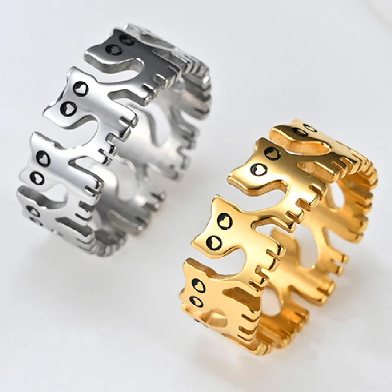 

Stainless Steel Women Rings Cute Cat Ins Simple Trendy Lovely For Couple Wife Girlfriend Jewelry Creativity Gift Wholesale