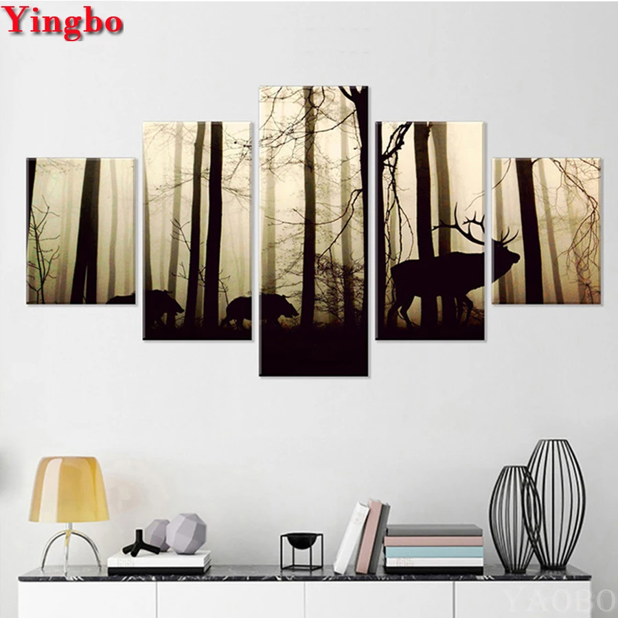 

Full Square drill 5D DIY Diamond embroidery Forest deer landscape Diamond Painting Cross Stitch Rhinestone Mosaic decor 5 pcs