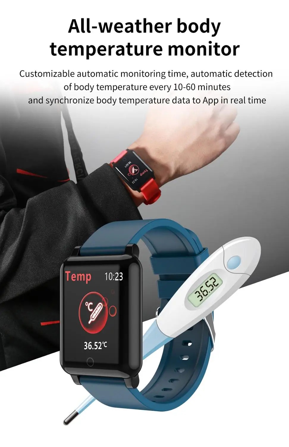 

F54 Thermometer Smart Watch Men Sport Women Smartwatch 2020 Heart Rate Sleep Blood Pressure Temperature Monitor for Android IOS