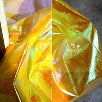 yellow iridescent reflective pvc leather fabric diy waterproof raincoat bag garment clothing pu leather fabrics
