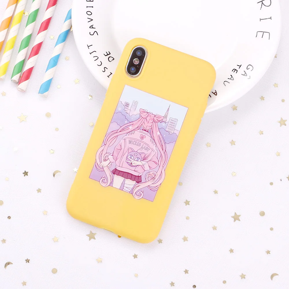 For 11 Pro 8 8Plus X XR 7 7Plus XS Max 6 6S 5 SE Harajuku Sailor Moon Summer Girl Candy Silicone Soft Phone Case Coque Funda