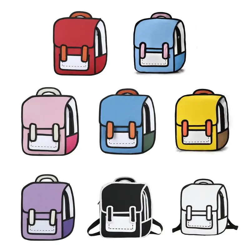 Fashion Unisex 2D Drawing Backpack Cute Cartoon School Bag Comic Bookbag for Teenager Girls Boys Daypack Travel Rucksack Bag