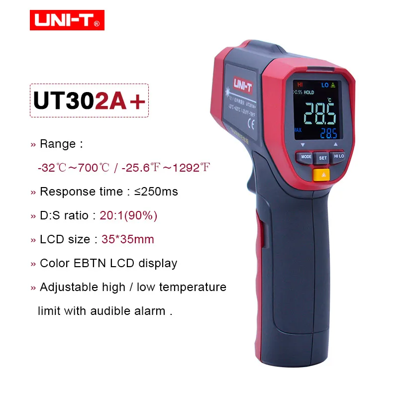 UT302A Non-Contact Temperature meter UNI-T UT301A+ UT302A+ UT303A+ Laser IR Infrared Thermometer infrared Temperature Gun LCD backlight - Цвет: UT302A