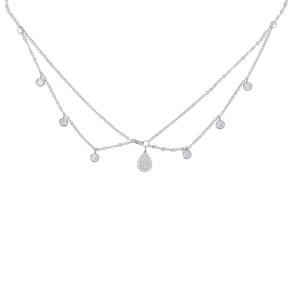 Серебряное Двухслойное колье с подвеской cz элегантное чокер в виде слезы для