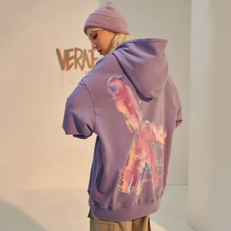 

Осенне-зимние толстовки для мужчин и женщин, большие бархатные утепленные топы с принтом струйных принтов, свободные универсальные куртки ...