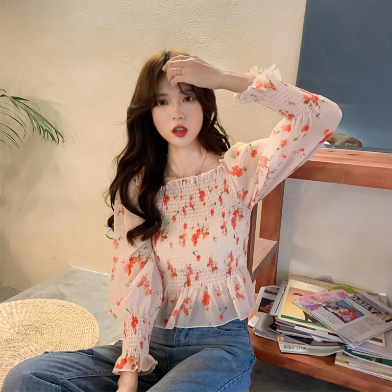 Женские шифоновые рубашки с длинным рукавом и цветочным принтом | Женская одежда