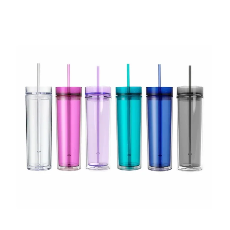 Цветная Акриловая прямая Питьевая чашка 16 унций 480 мл двойные настенные чашки для