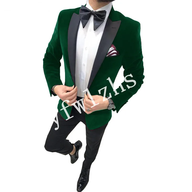

Handsome Velveteen Groomsmen Peak Lapel Groom Tuxedos Mens Wedding Dress Man Blazer Prom Dinner (Jacket+Pants+Tie) A223