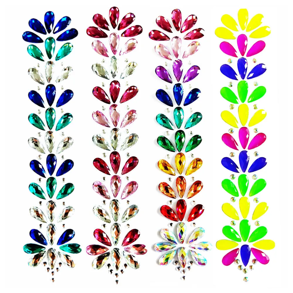 1 Sheet 3D Crystal Forehead Headpiece Sticker Hair Glitter Face Body Gems Jewels Rhinestone Festival Shiny Sexy Tattoo Stickers | Красота и
