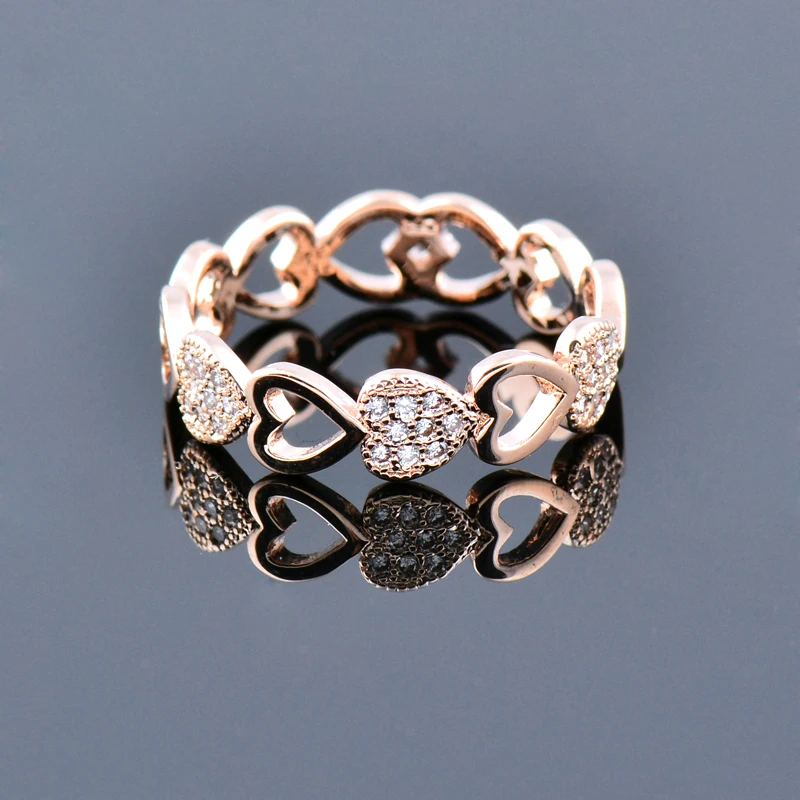 SINLEERY Романтические полые сердца для женские кольца цвета розового золота