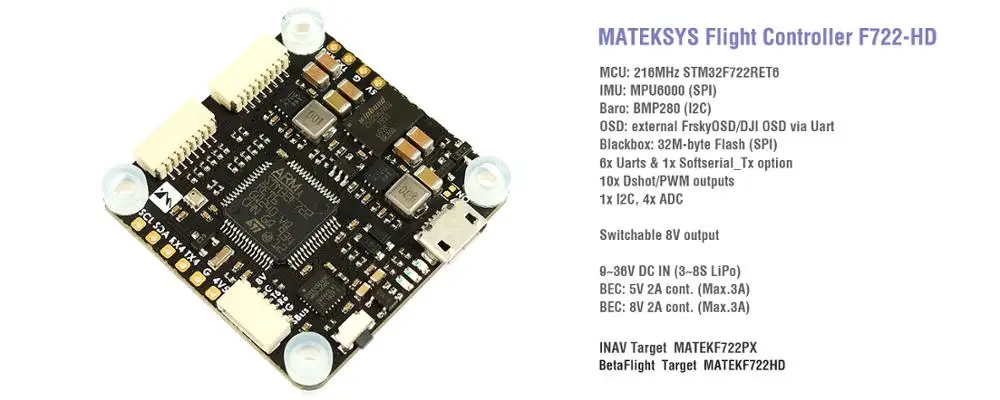 Контроллер полета MATEKSYS F722-PX Вт PDB F722 HD MPU6000 BMP280 Pixel OSD 32M Flash Blackbox для