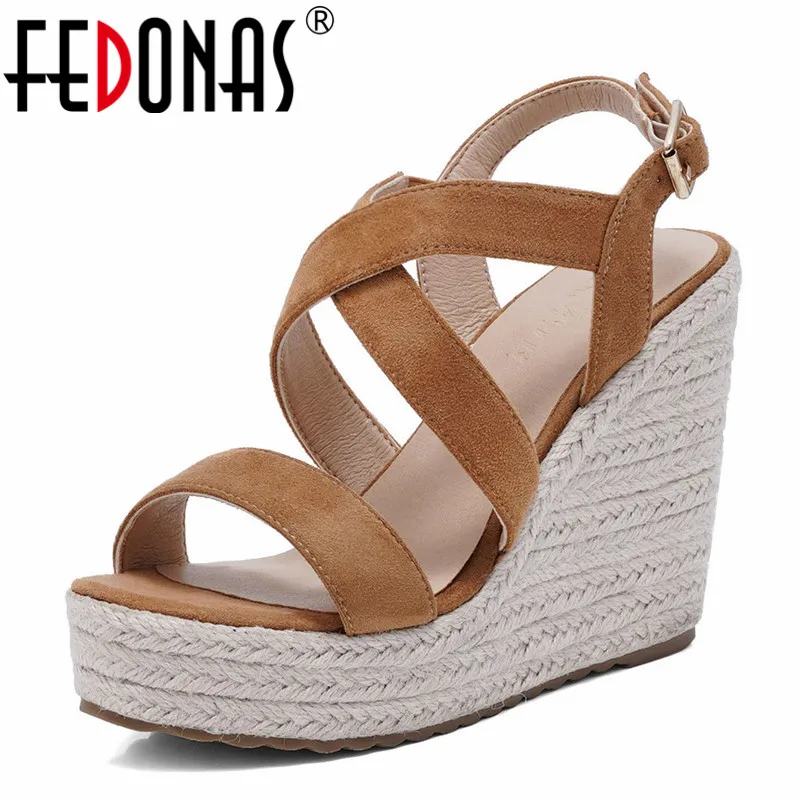 

FEDONAS Women Sandals Spring Summer Wedges Heels Pumps Platforms Fashion Sexy Concise Hollow Shoes Woman Party Casual Newest