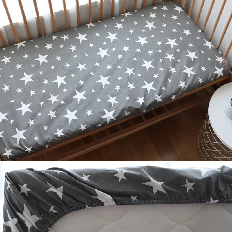 White Star Простыня для детской кроватки для новорожденных из чистого хлопка, простыня для детской кроватки, чехол для матраса, защита для 130x70 см, возможны нестандартные размеры - Цвет: White Star