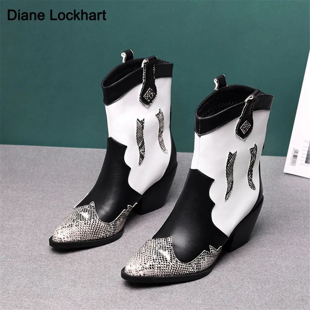 Осенние классические кожаные ковбойские ботильоны женские ботинки на высокой