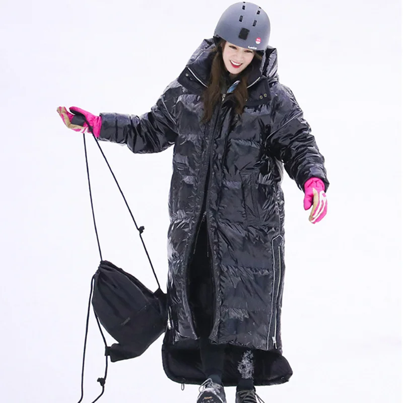 Фото Женская зимняя куртка 2020 Серебряная голографическая блестящая размера плюс с