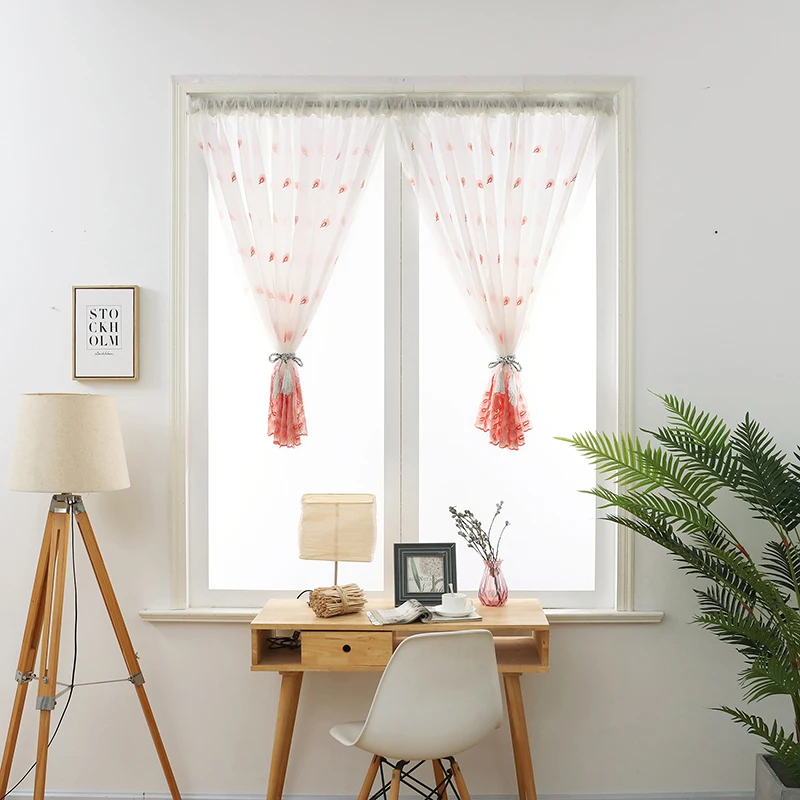 Short Curtains Embroidered Peacock Feather Sheer Tulle For Home Living Room Balcony Window Screen Valance Pelmet Voile | Дом и сад
