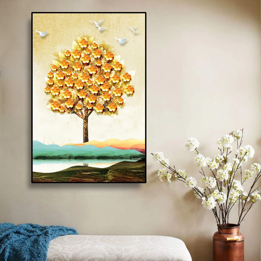 Картина с золотым деревом настенная живопись холст постеры и принты Современное