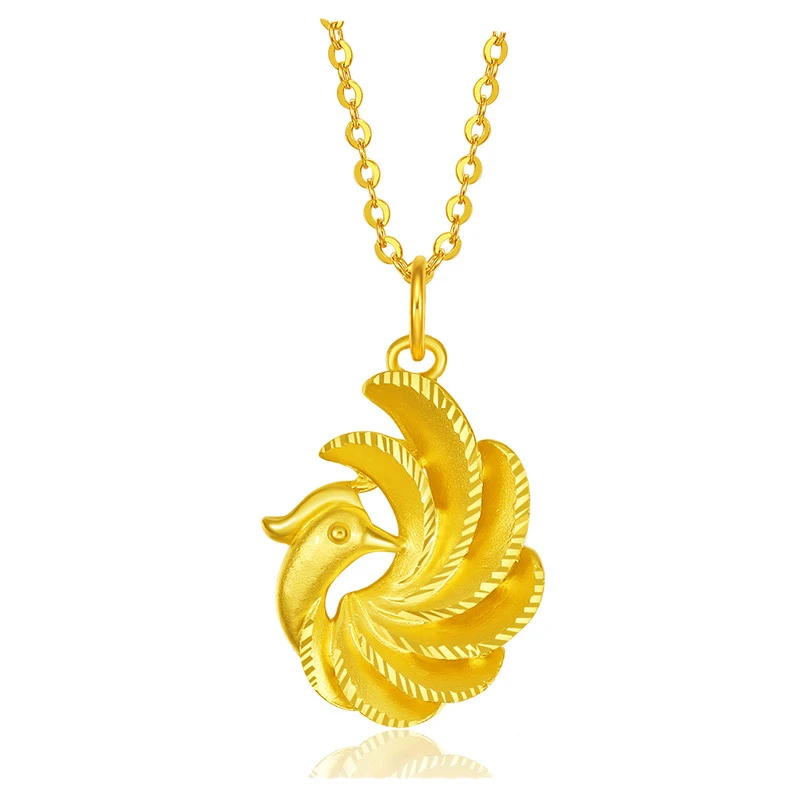 

NEW ARRIVAL SOLID 24K YELLOW GOLD PENDANT WOMEN 999 GOLD PEACOCK PENDANT 5.23