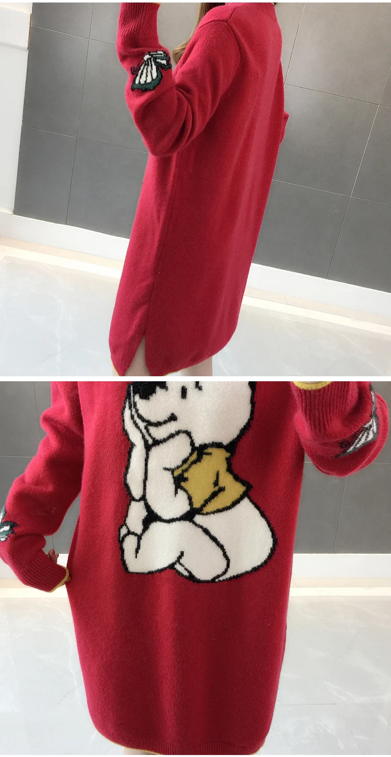 Осень-зима беременности и родам эластичный Мультфильм Длинный свитер будущей мамы вязаный свитер беременных Для женщин Беременность теплая одежда топы
