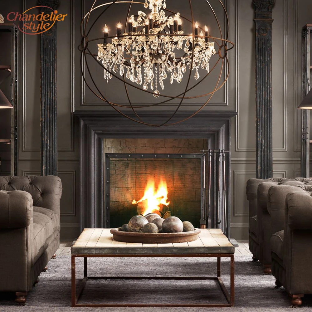 

YSN Foucault's Orb Clear Crystal Chandelier Lighting Rustic Candle Chandeliers LED Pendant Hanging Light for Living Dining Room