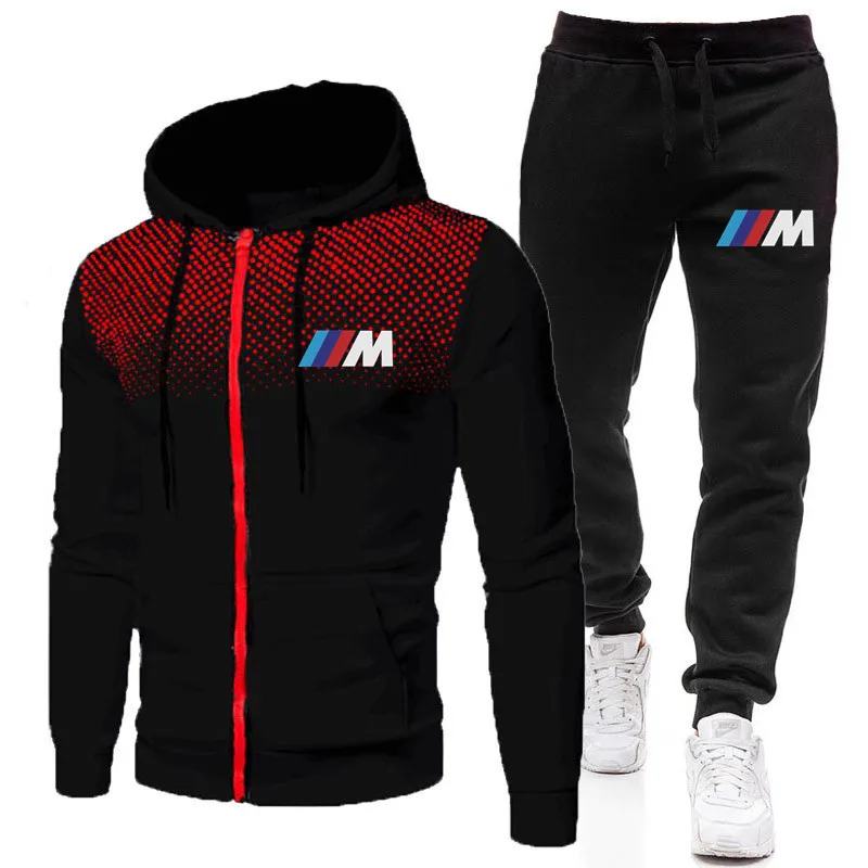 

Men's splicing Sweatshirt suit Hoodie casual loose Street Style M Power Men's fashion autumn and winter coat + pants 2-piece set