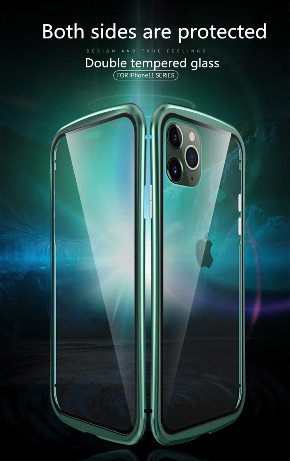 Бронированный Магнитный чехол с металлической рамкой для iPhone 11 Pro Max, двойное закаленное стекло 360, чехол на весь корпус для iPhone 11 Pro Max 11pro Funda
