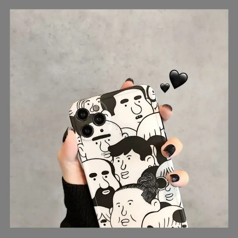

Korean style black and white illustration Apple 11 mobile phone case iPhone11pro silicone max all-inclusive xs/xr anti-fall 8plu