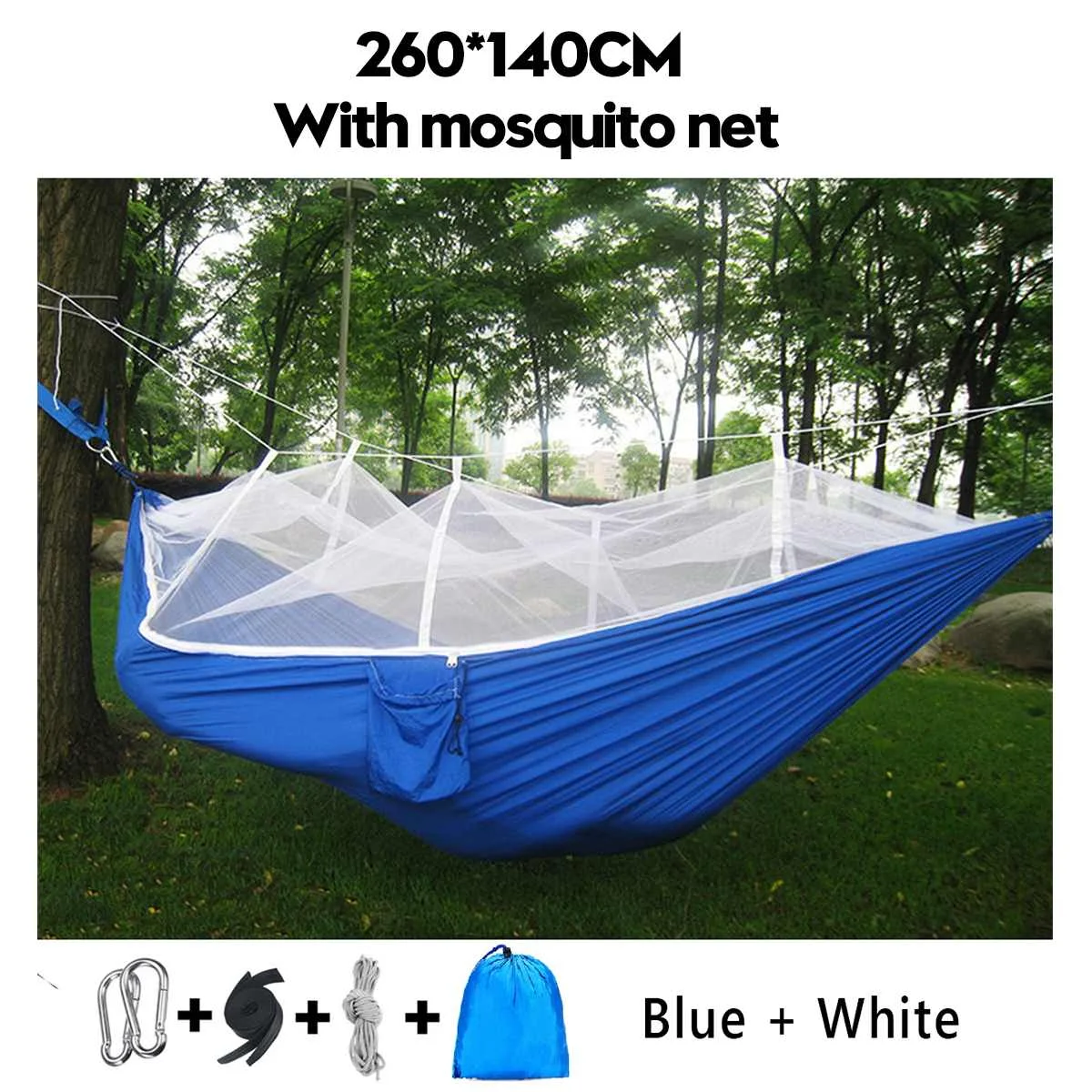 

1-2 Person Outdoor Camping Beach Hammock with Mosquito Net 300KG Load Lightweight Nylon Hanging Bed Hunting Sleeping Swing