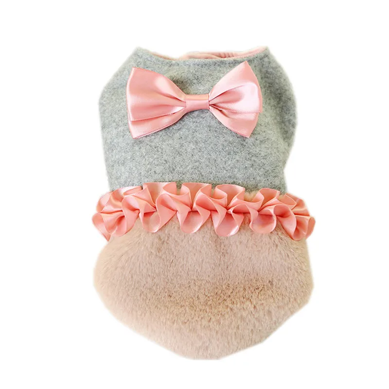 Меховые банты одежда для собак маленьких платья девочек с цветочным рисунком по