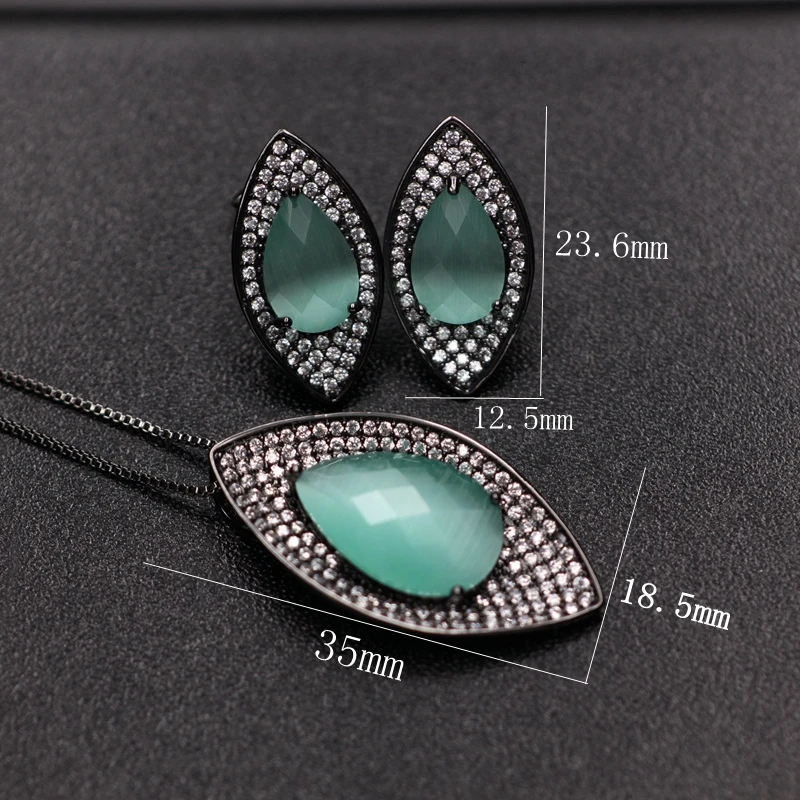 

Water Drop Opal Stones Pendant Necklace Stud Earrings Jewelry Sets For Women Full Mirco Paved Zircon Elegant Morandi Color Opal