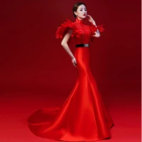 red chinese wedding dress married plus size cheongsam oriental style party dresses qipao fashion shows evening gowns china