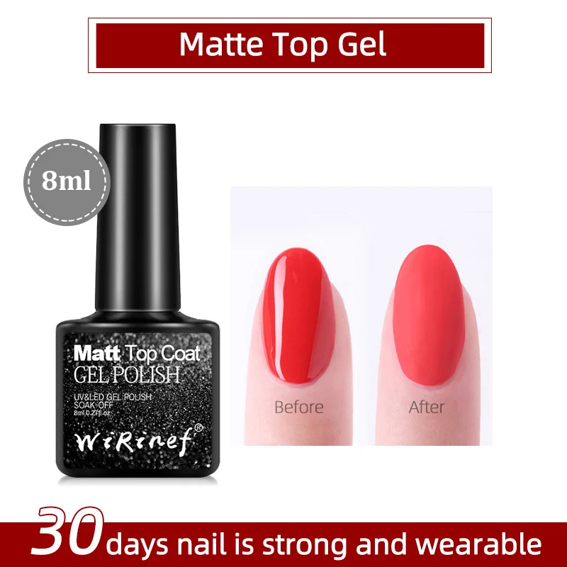 matt top coat WiRinef матовое верхнее покрытие Гель-лак для ногтей 8 мл/30 мл долговечный замачиваемый прозрачный СВЕТОДИОДНЫЙ УФ-Гель-лак Art Mat - Цвет: matt top coat
