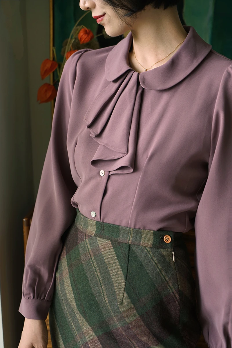 

LYNETTE'S CHINOISERIE Spring Autumn Women All-match Vintage Elegant Shirts/Blouses