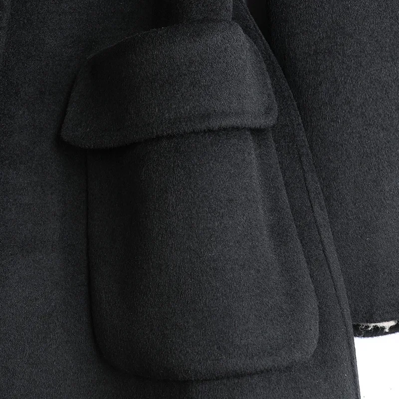 

2020 Autumn And Winter New Korean Version Of Pure Color Loose Pearl Single-breasted Double-sided Wool Mid-length Coat Women B193
