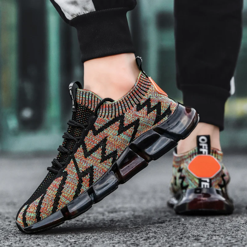 

Abhoth Men Casual Shoes Breathable Light Stripe Soft Men's Summer Sneakers Flying Woven Leather Combination Zapatillas Hombre