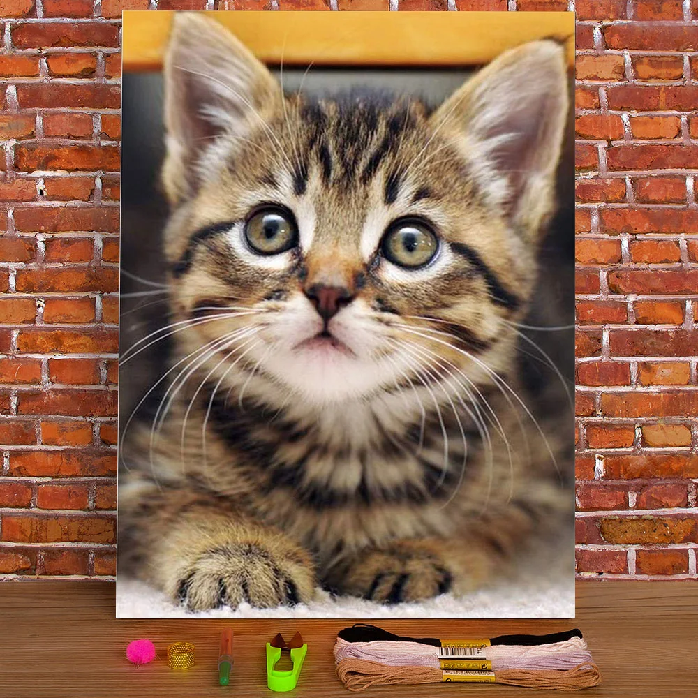

Animal Cat Printed Water-Soluble Canvas 11CT Cross Stitch Full Kit DIY Embroidery DMC Threads Handicraft Handmade Jewelry