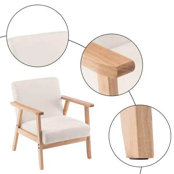 

［USA READY STOCK］(64x59x71cm) Simple Fabric Wood Armrest Single Sofa Burlywood Beige
