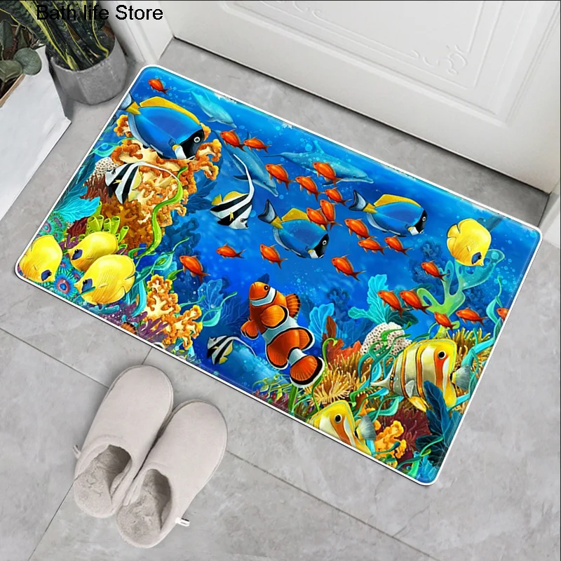 

Underwater World Home Kitchen Entrance Doormat 3d полы Bedroom Floor Mats Decoration Living Room Carpet Bathroom Anti-slip Rug